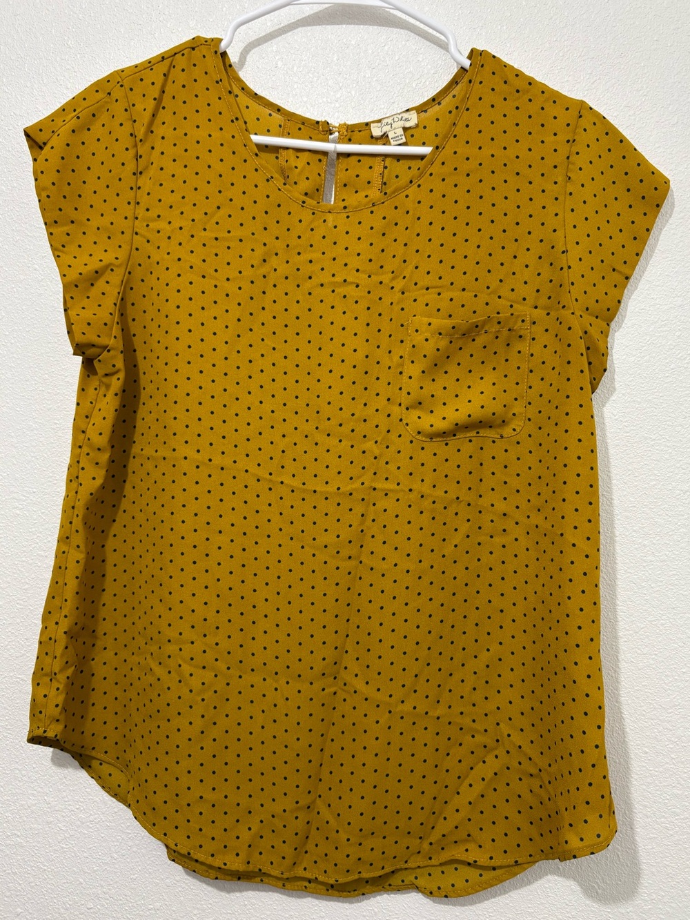 Womens Lily White Blouse Top Yellow And Black Polka Dots Cap Sleeve Size L